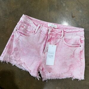 Risen brand acid wash pink, mid rise, denim shorts